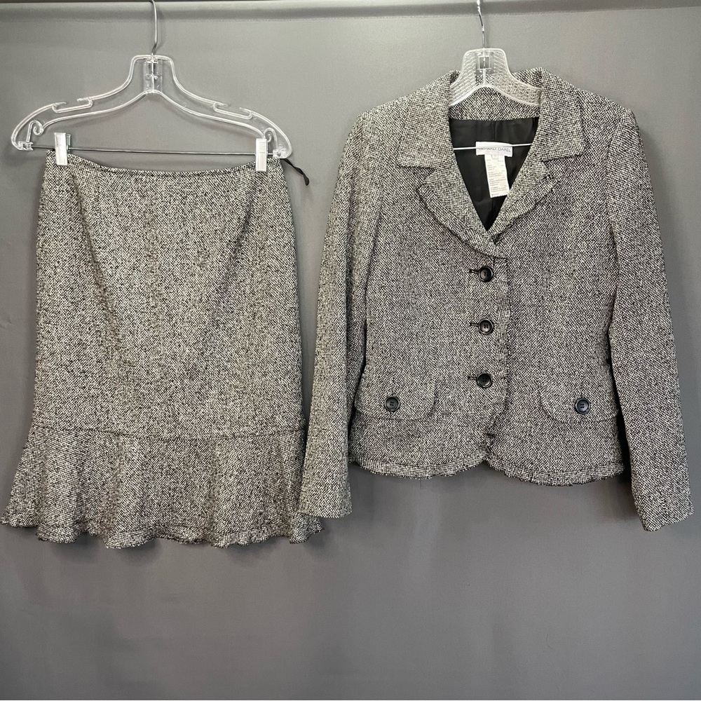 Gerard Darel tweed black and white wool mix blazer and midi skirt set